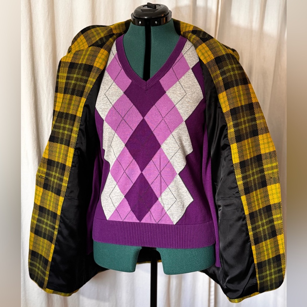 Vintage Jones New York Yellow and Black Plaid Wool Blazer Women's Size 10 - Picture 4 of 15
